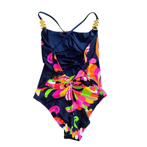 NWT! Trina Turk Poolside Swirl One Piece Gold Accents Swimsuit - Size 6 - Picture 5 of 10